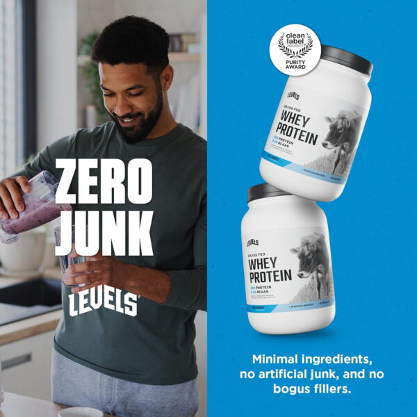 Levels Grass Fed Whey Protein Powder, No Artificials, 25G of Protein, Unflavored, 5LB