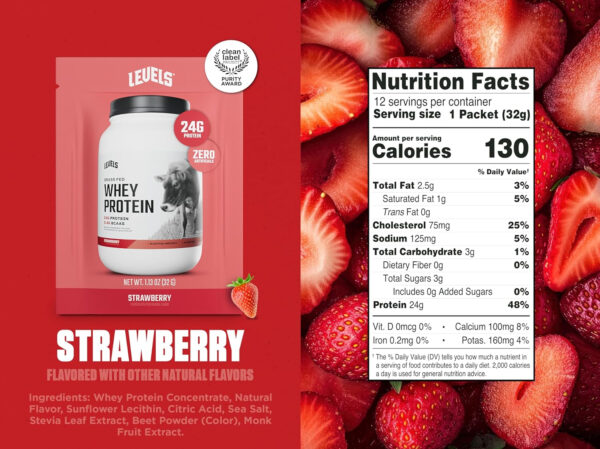 Levels Grass Fed Whey Protein Powder, No Artificials, 25G of Protein, Unflavored, 5LB