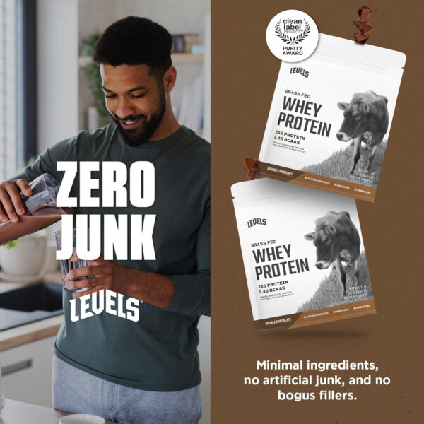 Levels Grass Fed Whey Protein Powder, No Artificials, 25G of Protein, Unflavored, 5LB