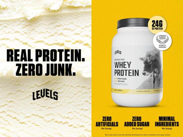 Levels Grass Fed Whey Protein Powder, No Artificials, 25G of Protein, Unflavored, 5LB