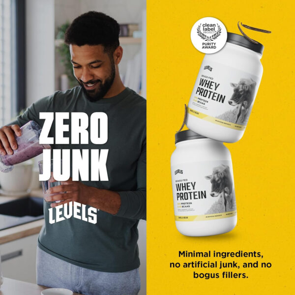 Levels Grass Fed Whey Protein Powder, No Artificials, 25G of Protein, Unflavored, 5LB