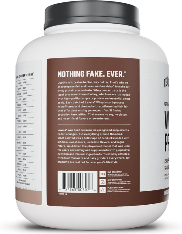 Levels Grass Fed Whey Protein Powder, No Artificials, 25G of Protein, Unflavored, 5LB