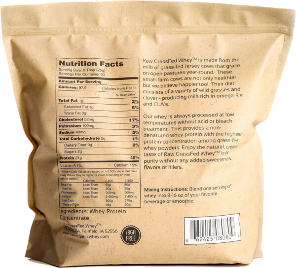 Raw Grass Fed Whey Protein Powder – Unflavored, Only 1 Ingredient: 100% Pure Grass-Fed Whey from Happy, Healthy Cows – Undenatured, Non-GMO, Hormone-Free, Gluten-Free, Made in USA, 5LB