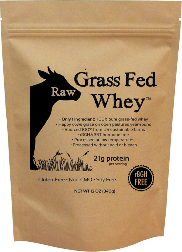 Raw Grass Fed Whey Protein Powder – Unflavored, Only 1 Ingredient: 100% Pure Grass-Fed Whey from Happy, Healthy Cows – Undenatured, Non-GMO, Hormone-Free, Gluten-Free, Made in USA, 5LB