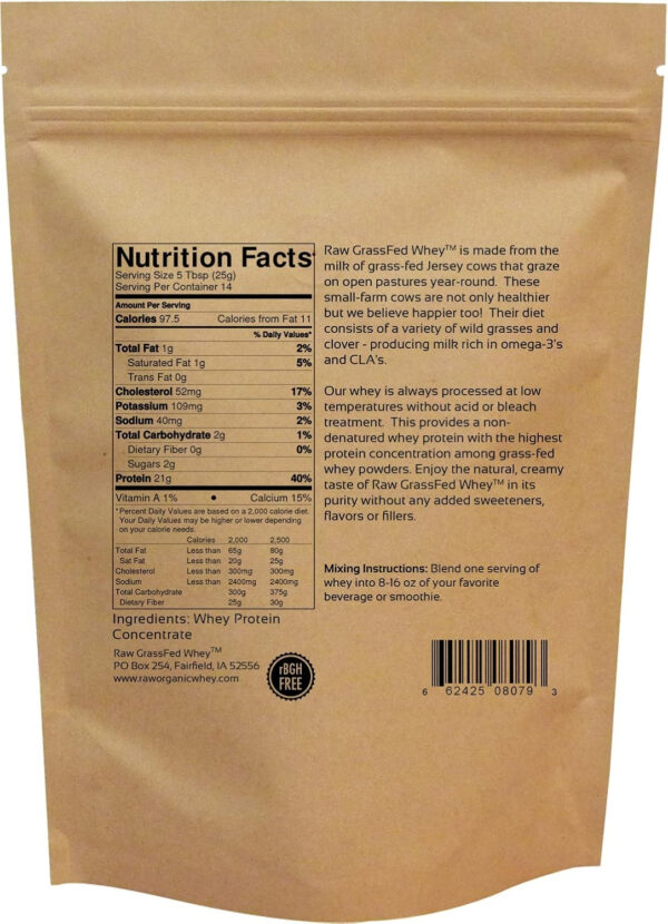 Raw Grass Fed Whey Protein Powder – Unflavored, Only 1 Ingredient: 100% Pure Grass-Fed Whey from Happy, Healthy Cows – Undenatured, Non-GMO, Hormone-Free, Gluten-Free, Made in USA, 5LB