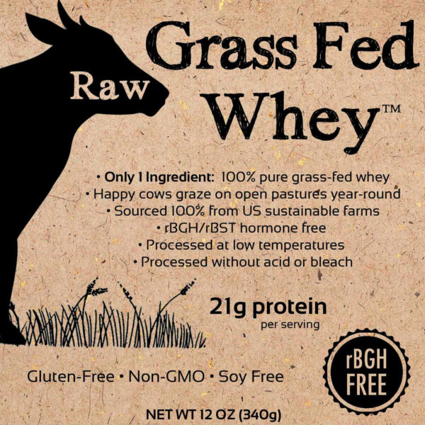 Raw Grass Fed Whey Protein Powder – Unflavored, Only 1 Ingredient: 100% Pure Grass-Fed Whey from Happy, Healthy Cows – Undenatured, Non-GMO, Hormone-Free, Gluten-Free, Made in USA, 5LB