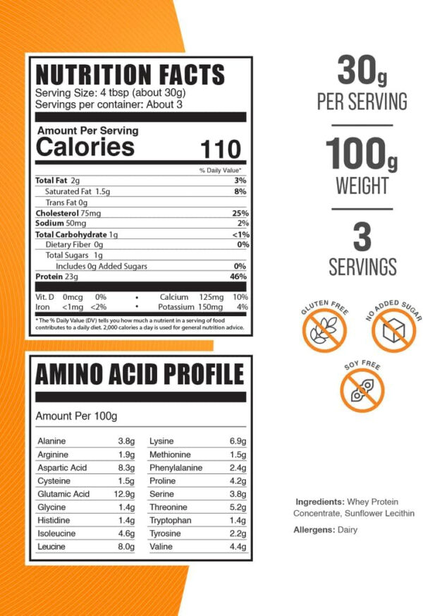 BulkSupplements.com Whey Protein Concentrate Powder - Whey Protein Powder Supplement, Unsweetened, Unflavored & Gluten Free, 30g per Serving, 1kg (2.2 lbs) (Pack of 1)