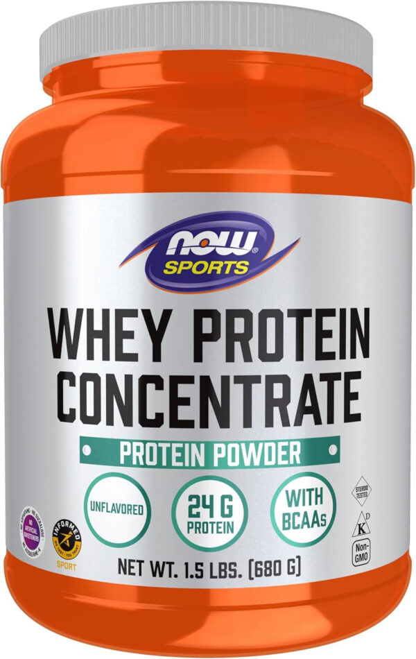 NOW Foods Sports Nutrition, Whey Protein Concentrate, 24 G With BCAAs, Unflavored Powder, 5-Pound