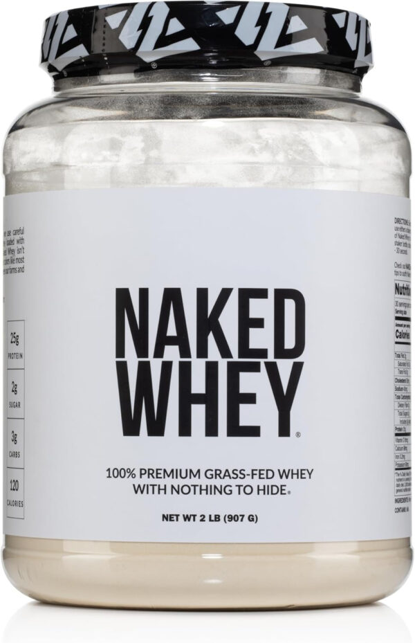 NAKED Whey 2LB 100% Grass Fed Whey Protein Powder - Only 1 Ingredient, Unflavored Whey Protein, Undenatured, Gluten Free, Soy Free, No GMOs, No Preservatives