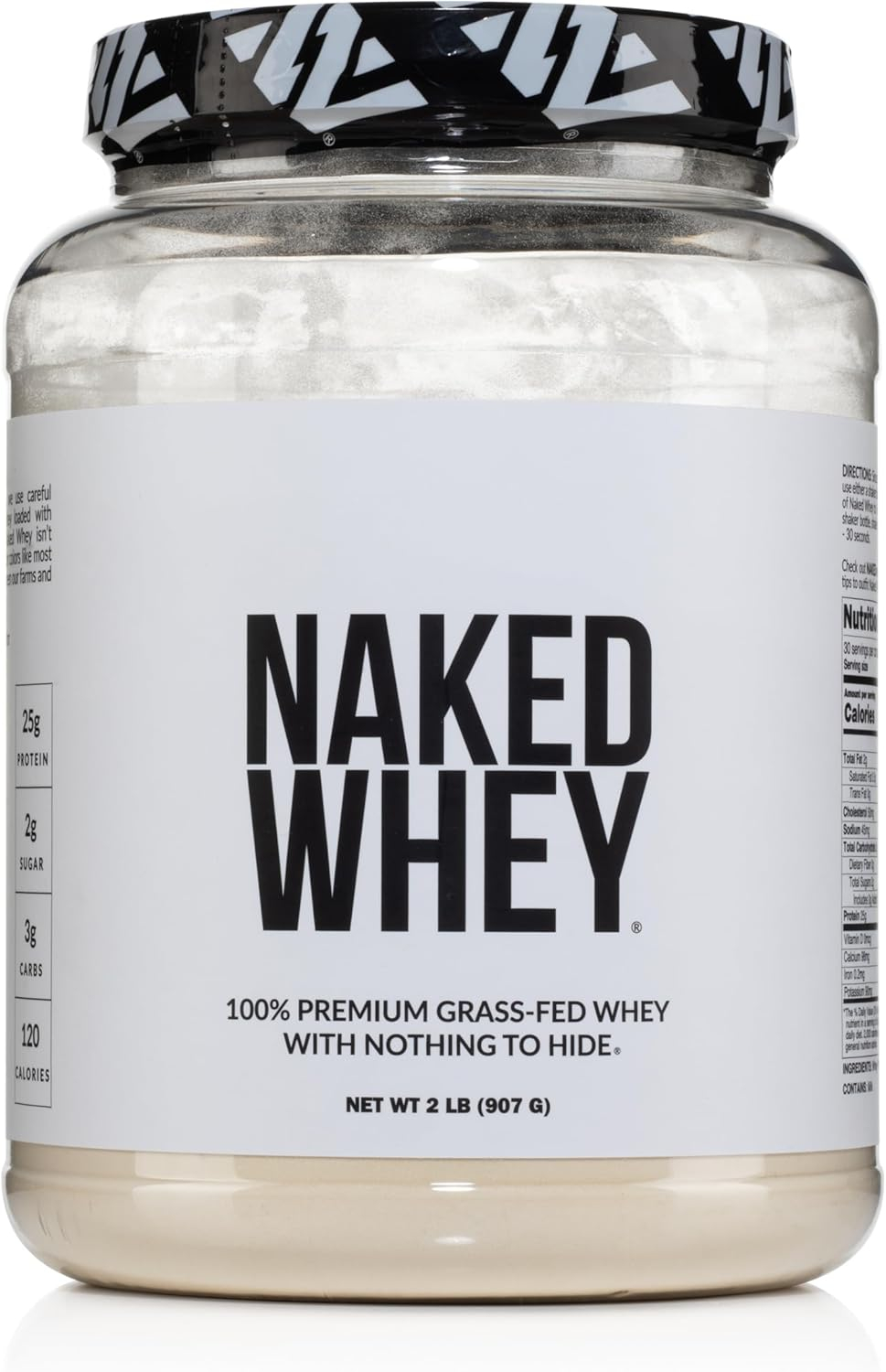 NAKED Whey 2LB 100% Grass Fed Whey Protein Powder - Only 1 Ingredient, Unflavored Whey Protein, Undenatured, Gluten Free, Soy Free, No GMOs, No Preservatives