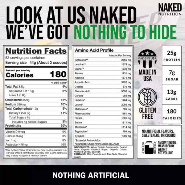 NAKED Whey 2LB 100% Grass Fed Whey Protein Powder - Only 1 Ingredient, Unflavored Whey Protein, Undenatured, Gluten Free, Soy Free, No GMOs, No Preservatives