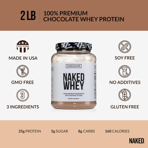 NAKED Whey 2LB 100% Grass Fed Whey Protein Powder - Only 1 Ingredient, Unflavored Whey Protein, Undenatured, Gluten Free, Soy Free, No GMOs, No Preservatives