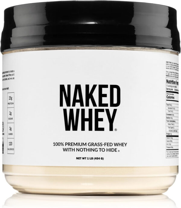 NAKED Whey 2LB 100% Grass Fed Whey Protein Powder - Only 1 Ingredient, Unflavored Whey Protein, Undenatured, Gluten Free, Soy Free, No GMOs, No Preservatives