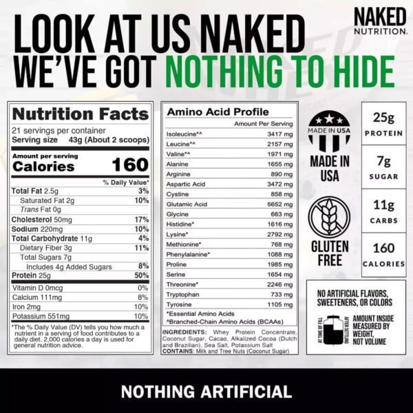 NAKED Whey 2LB 100% Grass Fed Whey Protein Powder - Only 1 Ingredient, Unflavored Whey Protein, Undenatured, Gluten Free, Soy Free, No GMOs, No Preservatives