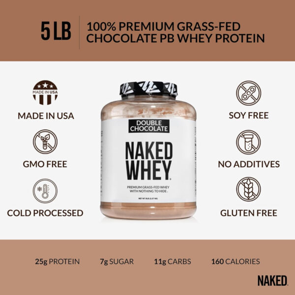 NAKED Whey 2LB 100% Grass Fed Whey Protein Powder - Only 1 Ingredient, Unflavored Whey Protein, Undenatured, Gluten Free, Soy Free, No GMOs, No Preservatives
