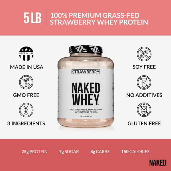 NAKED Whey 2LB 100% Grass Fed Whey Protein Powder - Only 1 Ingredient, Unflavored Whey Protein, Undenatured, Gluten Free, Soy Free, No GMOs, No Preservatives