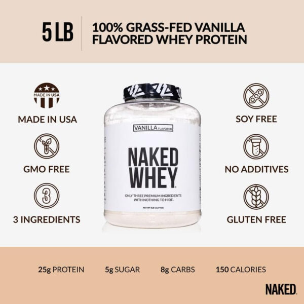 NAKED Whey 2LB 100% Grass Fed Whey Protein Powder - Only 1 Ingredient, Unflavored Whey Protein, Undenatured, Gluten Free, Soy Free, No GMOs, No Preservatives