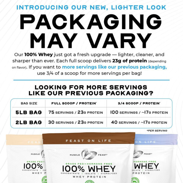 Muscle Feast 100% Grass Fed Whey Protein Powder, All Natural, Hormone Free Paure Raised Whey Protein Powder for Women & Men - Whey Concentrate, Isolate & Hydrolyzed Protein Powder Blend - Vanilla, 5lb