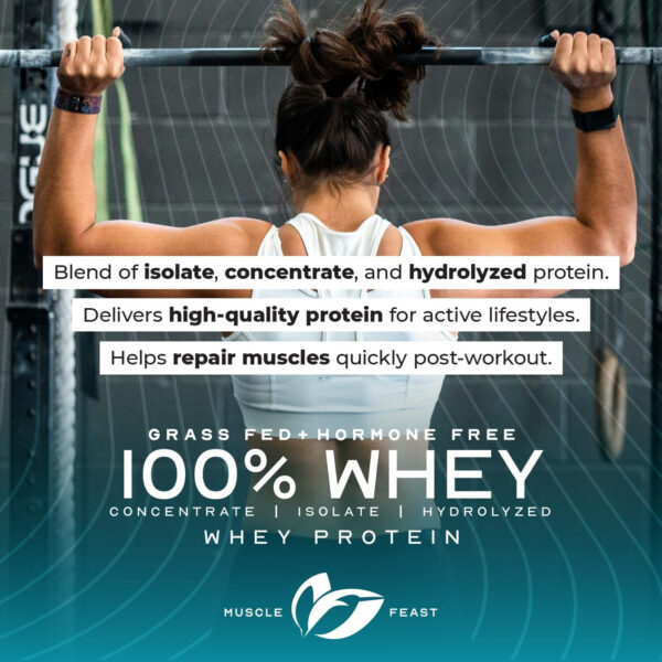Muscle Feast 100% Grass Fed Whey Protein Powder, All Natural, Hormone Free Paure Raised Whey Protein Powder for Women & Men - Whey Concentrate, Isolate & Hydrolyzed Protein Powder Blend - Vanilla, 5lb