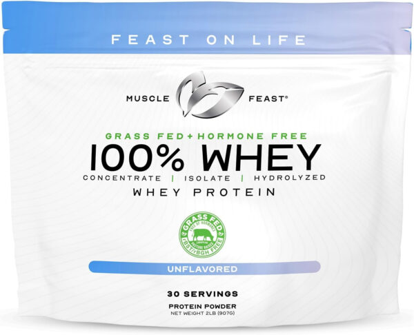 Muscle Feast 100% Grass Fed Whey Protein Powder, All Natural, Hormone Free Paure Raised Whey Protein Powder for Women & Men - Whey Concentrate, Isolate & Hydrolyzed Protein Powder Blend - Vanilla, 5lb