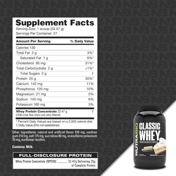 NutraBio Classic Whey Protein Powder- 25G of Protein Per Scoop - Full-Spectrum Amino Acid Profile - No Fillers, Artificial Colors, Preservatives - Low Glycemic Index - Creamy Vanilla, 5 Pounds