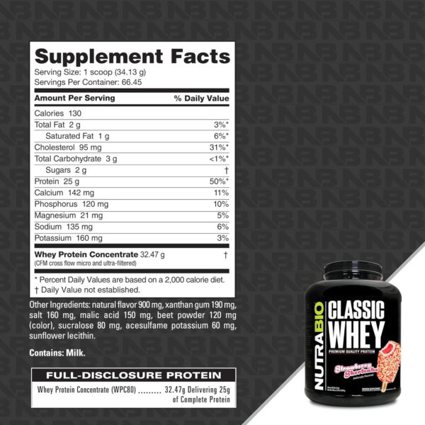 NutraBio Classic Whey Protein Powder- 25G of Protein Per Scoop - Full-Spectrum Amino Acid Profile - No Fillers, Artificial Colors, Preservatives - Low Glycemic Index - Creamy Vanilla, 5 Pounds