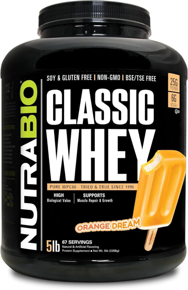 NutraBio Classic Whey Protein Powder- 25G of Protein Per Scoop - Full-Spectrum Amino Acid Profile - No Fillers, Artificial Colors, Preservatives - Low Glycemic Index - Creamy Vanilla, 5 Pounds