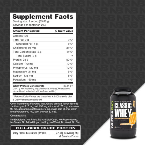 NutraBio Classic Whey Protein Powder- 25G of Protein Per Scoop - Full-Spectrum Amino Acid Profile - No Fillers, Artificial Colors, Preservatives - Low Glycemic Index - Creamy Vanilla, 5 Pounds