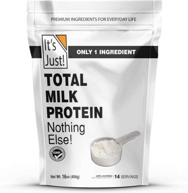 68946ee73c17396290416b4caa7d6307eac6c02928261ac70c149.jpg It's Just! - Total Milk Protein Concentrate Powder, Naturally 80% Casein / 20% Whey, rBSH/RBST Hormone Free, No Added Sugar, MPC-85 (1 Pound, Unflavored)