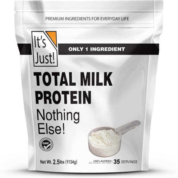 68946ef16b542ea91ad15981452e92d02b617fc27b1bbef149f64.jpg It's Just! - Total Milk Protein Concentrate Powder, Naturally 80% Casein / 20% Whey, rBSH/RBST Hormone Free, No Added Sugar, MPC-85 (1 Pound, Unflavored)