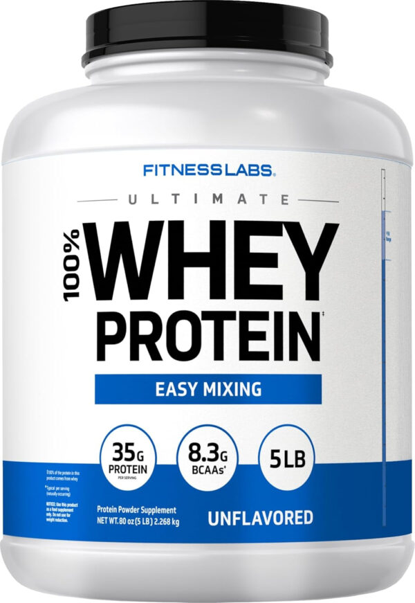 68946f10749f167db9b4c528c3d478ad834ff6b4dc92b76aa24c2.jpg Fitness Labs Whey Protein Powder Unflavored | 5 lbs | 80 oz | Easy Mix Ultimate Supplement | Non-GMO, Gluten Free