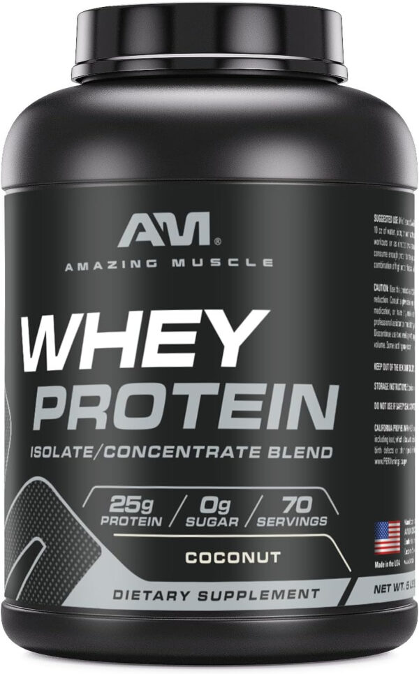 Amazing Muscle 100% Whey Protein Powder *Advanced Formula with Whey Protein Isolate Along with Ultra Filtered Whey Protein Concentrate (Cookie & Cream, 5 Lb)