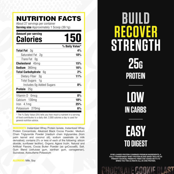 68946fa0408d2d83542bf8bac0dfbcce8e532290be06a8d8a1da4.jpg RYSE Loaded Protein Powder - Cinnamon Toast - 25g Whey Protein Isolate & Concentrate with Prebiotic Fiber & MCTs - Low Carb, Low Sugar, Digestive-Friendly - 54 Servings / 4 lb Tub