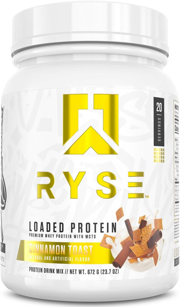 68946fa75d2e817e9956857ea1900eee7b011e74ecd50a8177216.jpg RYSE Loaded Protein Powder - Cinnamon Toast - 25g Whey Protein Isolate & Concentrate with Prebiotic Fiber & MCTs - Low Carb, Low Sugar, Digestive-Friendly - 54 Servings / 4 lb Tub