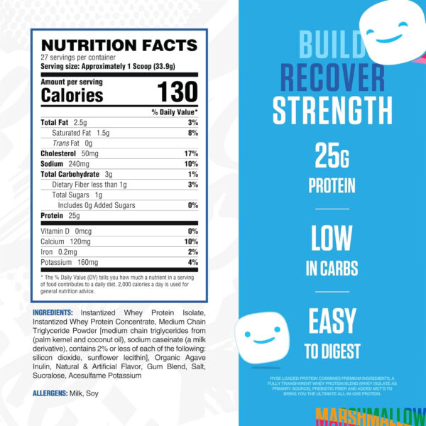 68946fc563372e7e8203b68ff960bf7e26e1bed5c048691f79a0b.jpg RYSE Loaded Protein Powder - Cinnamon Toast - 25g Whey Protein Isolate & Concentrate with Prebiotic Fiber & MCTs - Low Carb, Low Sugar, Digestive-Friendly - 54 Servings / 4 lb Tub