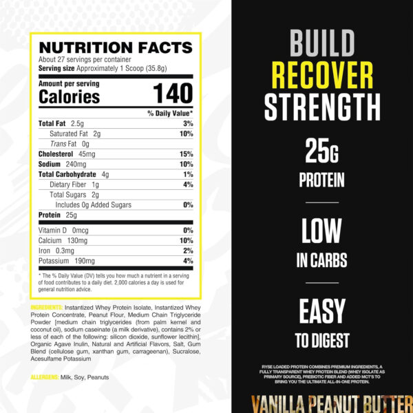 68946fd2184e7466a7997c487ee76a9ccf78e998411433a503ee2.jpg RYSE Loaded Protein Powder - Cinnamon Toast - 25g Whey Protein Isolate & Concentrate with Prebiotic Fiber & MCTs - Low Carb, Low Sugar, Digestive-Friendly - 54 Servings / 4 lb Tub