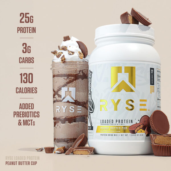 68946fefacf5456c2e79835e1ae35fc35607c92ad7cd43d665415.jpg RYSE Loaded Protein Powder - Cinnamon Toast - 25g Whey Protein Isolate & Concentrate with Prebiotic Fiber & MCTs - Low Carb, Low Sugar, Digestive-Friendly - 54 Servings / 4 lb Tub