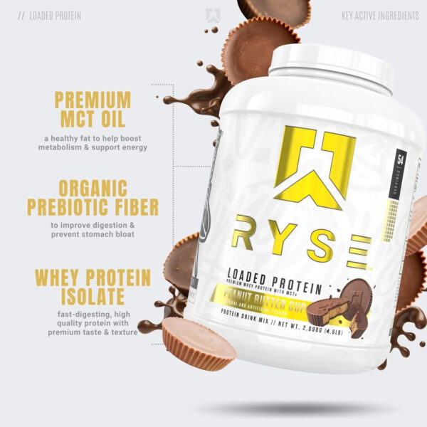 68947000d9d0b58e8f98a6dfc2a0ffcb5b2a8a3ed36375c10a739.jpg RYSE Loaded Protein Powder - Cinnamon Toast - 25g Whey Protein Isolate & Concentrate with Prebiotic Fiber & MCTs - Low Carb, Low Sugar, Digestive-Friendly - 54 Servings / 4 lb Tub
