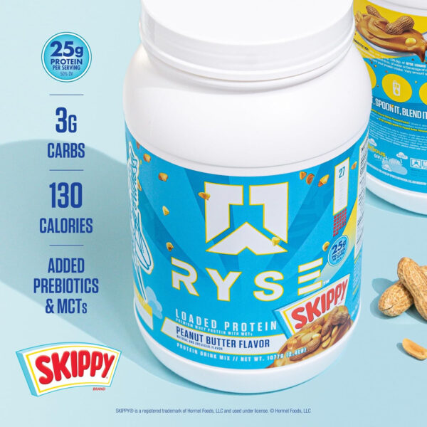 6894701657531dc61d620514df1cf9553741c3d92f3b5b53d94a8.jpg RYSE Loaded Protein Powder - Cinnamon Toast - 25g Whey Protein Isolate & Concentrate with Prebiotic Fiber & MCTs - Low Carb, Low Sugar, Digestive-Friendly - 54 Servings / 4 lb Tub