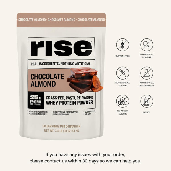 Rise Grass-Fed Whey Protein Powder - Vanilla | 25g Protein No Artificial Flavors, Colors, or Preservatives - Sugar Free, Gluten-Free, Soy Free (2.3 lbs)