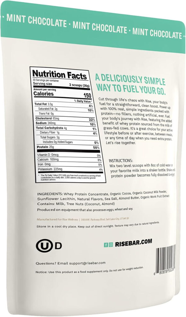 Rise Grass-Fed Whey Protein Powder - Vanilla | 25g Protein No Artificial Flavors, Colors, or Preservatives - Sugar Free, Gluten-Free, Soy Free (2.3 lbs)