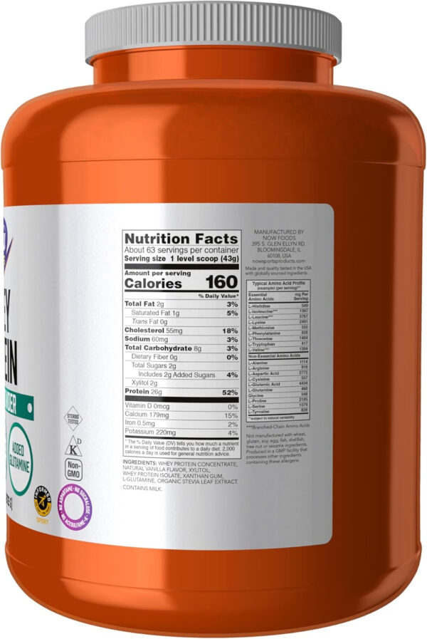 NOW Sports Nutrition, Whey Protein, 26 g With BCAAs, Creamy Vanilla Powder, 6-Pound