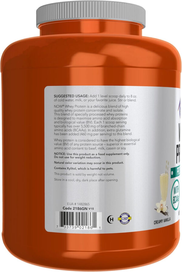 NOW Sports Nutrition, Whey Protein, 26 g With BCAAs, Creamy Vanilla Powder, 6-Pound