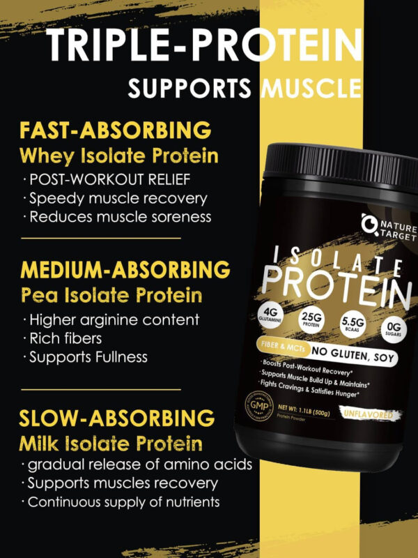 6894711a1a00377b36b4580ed7e008bddd80372a6ca2cc80c5ec2.jpg NATURE TARGET Whey Protein Powder, Unflavored - Whey Protein Isolate, 25g Protein Sugar-Free, 1.1lb