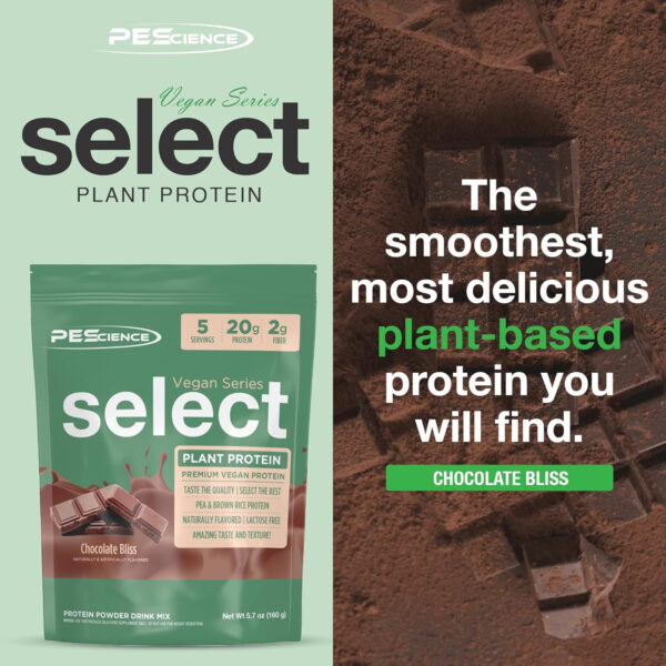 68948098d8d447a669ebe835de0680d84318bb1de2bce7af27e7b.jpg PEScience Select Vegan Protein Powder, Plant Based with Amazing Taste, Smooth Texture, Pea Protein Brown Rice Blend, Dairy Free, Gluten Free, Soy Free, 5 Servings, Chocolate Bliss