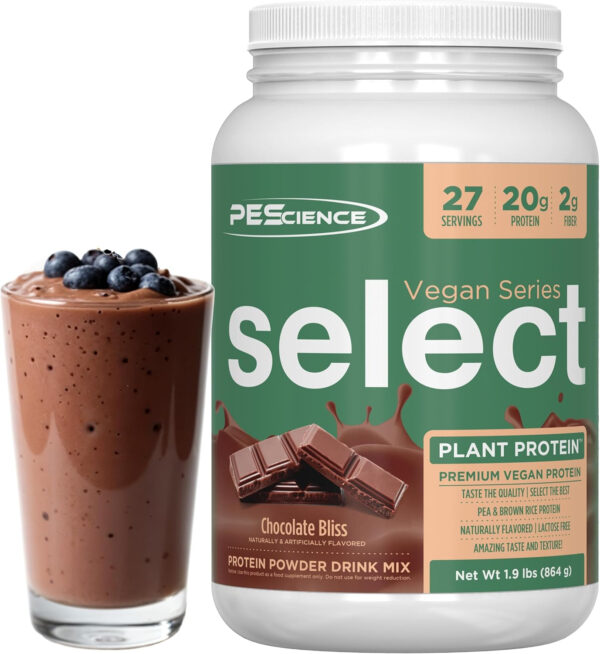 689480ad72598c3fad62d5a84c092f86aa791f617e1e2072abd58.jpg PEScience Select Vegan Protein Powder, Plant Based with Amazing Taste, Smooth Texture, Pea Protein Brown Rice Blend, Dairy Free, Gluten Free, Soy Free, 5 Servings, Chocolate Bliss