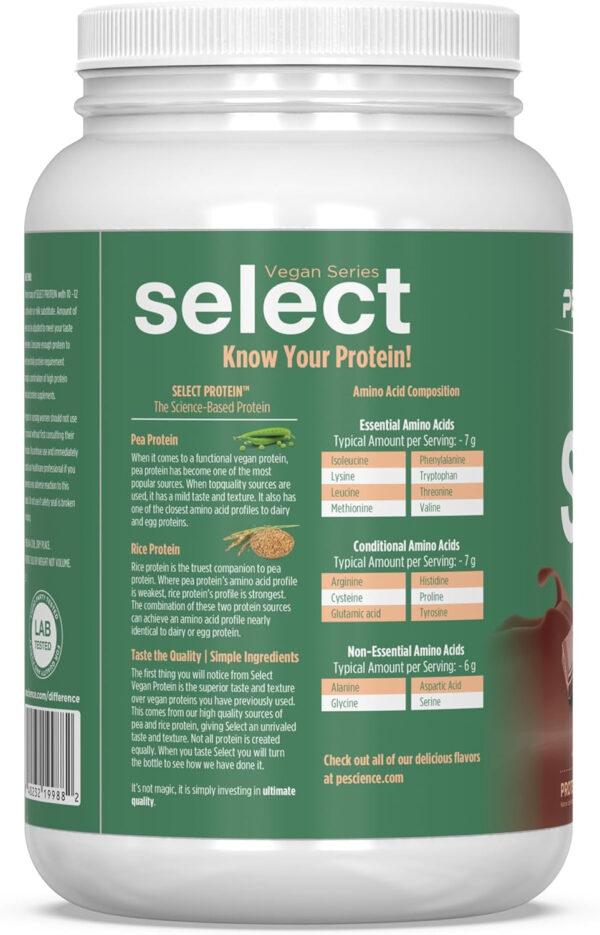 689480b73035e983e95597a1ac85f0e0df4b846ff1bd211ffd8c2.jpg PEScience Select Vegan Protein Powder, Plant Based with Amazing Taste, Smooth Texture, Pea Protein Brown Rice Blend, Dairy Free, Gluten Free, Soy Free, 5 Servings, Chocolate Bliss