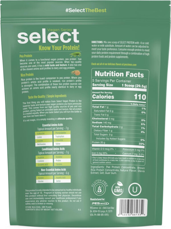 689480d5ef7f3d122d7bf4914ea8e4fe509ca0d50641a2b9b8e96.jpg PEScience Select Vegan Protein Powder, Plant Based with Amazing Taste, Smooth Texture, Pea Protein Brown Rice Blend, Dairy Free, Gluten Free, Soy Free, 5 Servings, Chocolate Bliss