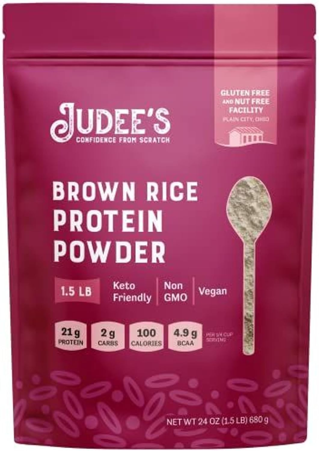 Judee’s Brown Rice Protein Powder (80% Protein) 1.5 lb - Non-GMO Sprouted - Keto-Friendly, Dairy, Gluten & Soy-Free - Plant-Based