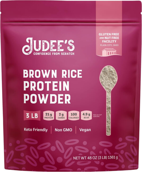 Judee’s Brown Rice Protein Powder (80% Protein) 1.5 lb - Non-GMO Sprouted - Keto-Friendly, Dairy, Gluten & Soy-Free - Plant-Based